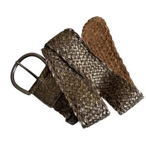 Boho Braided Woven Leather Printed Metallic Belt Women’s One Size